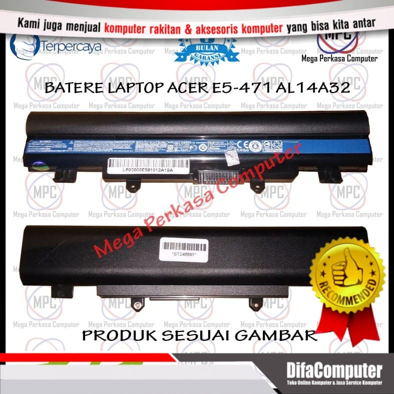 Batere Baterai Laptop Acer Aspire E14 E15 E4 E5 E5-411 E5-471 E45 AL14
