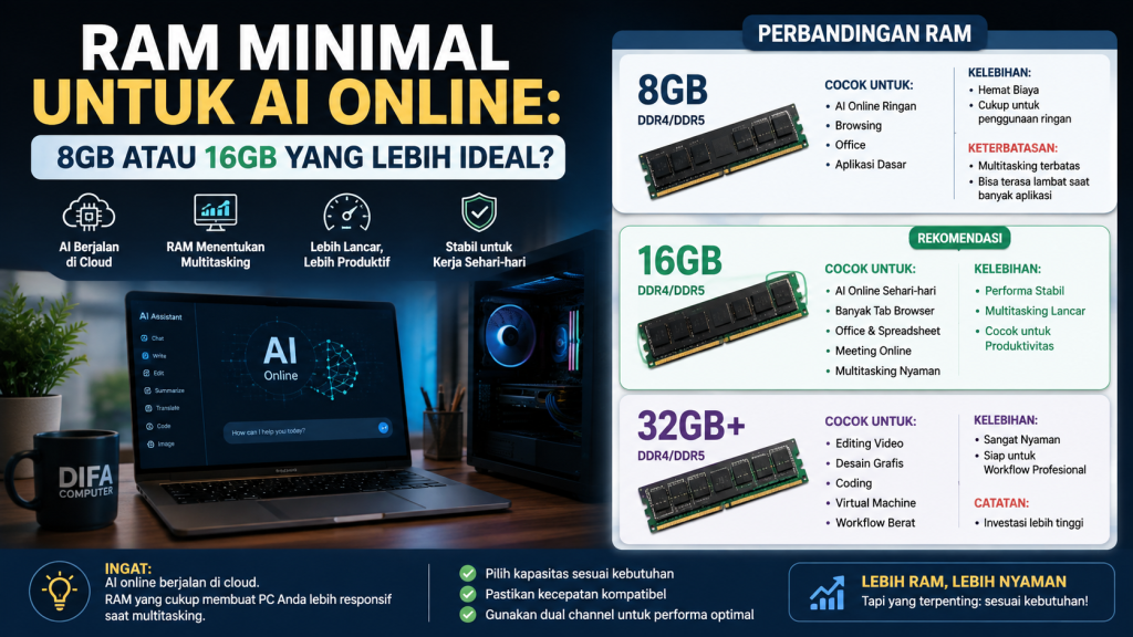 RAM minimal untuk AI online 8GB atau 16GB