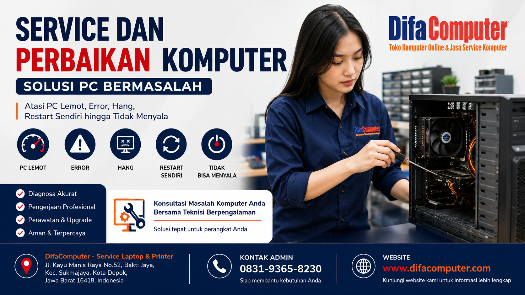 Service dan perbaikan komputer di Depok DifaComputer